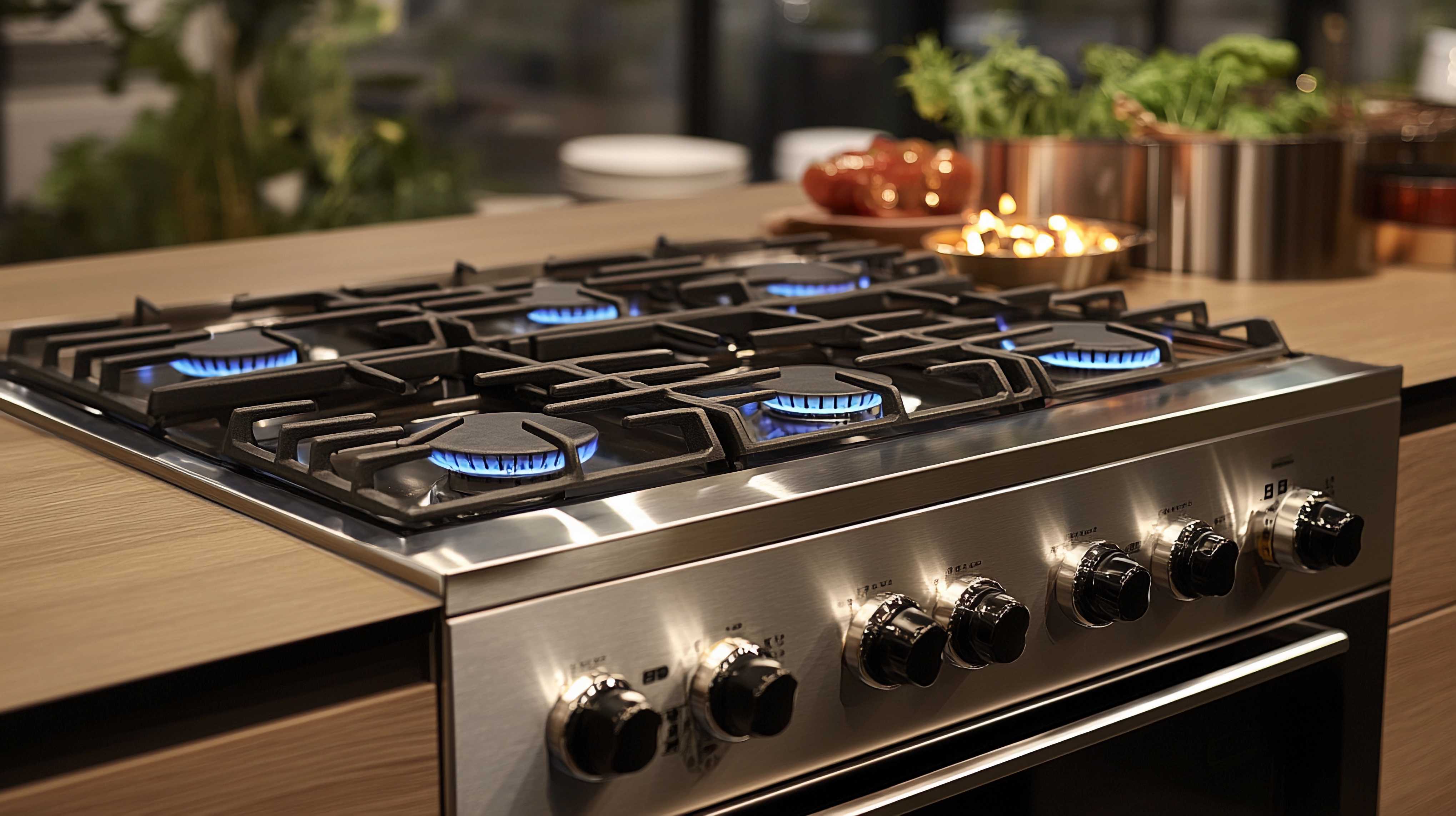 Modern gas hob with blue flame installed in a contemporary kitchen.